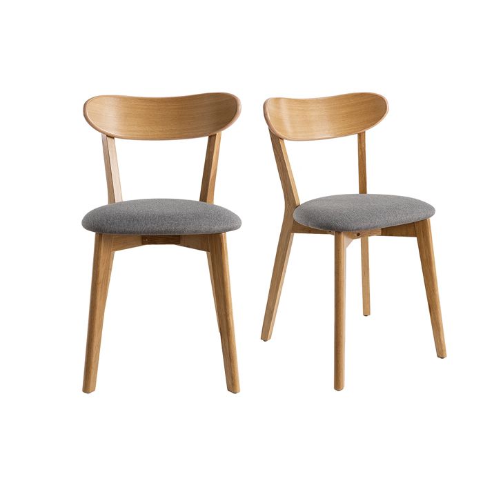Miliboo - Chaises vintage en bois clair chêne et tissu gris (lot de 2) DOVE
