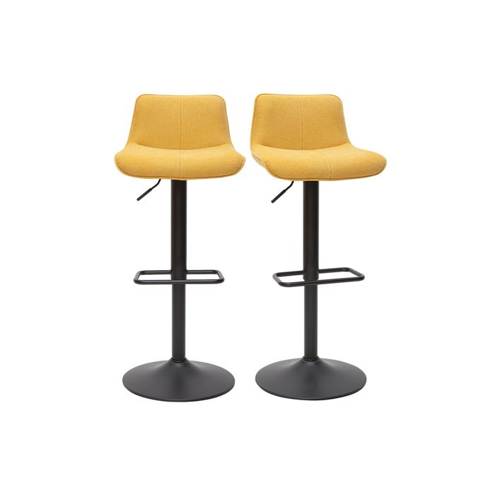 Miliboo - Tabourets de bar réglables pivotants 360° en tissu effet velours texturé jaune moutarde et métal (lot de 2) BOOST