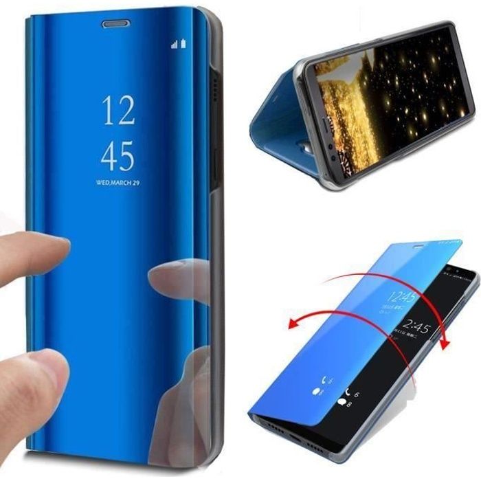 Coque Redmi Note 10 4g Xiaomi Housse Etui À Rabat Chromé Miroir Cover View bleu