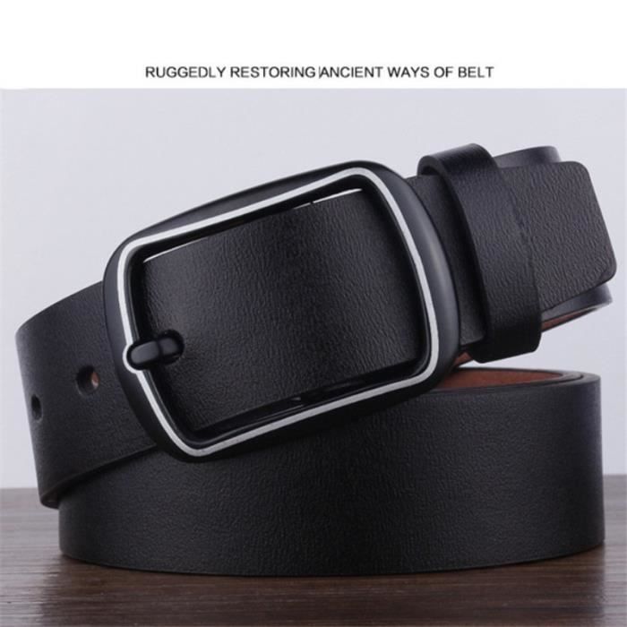 Ceinture homme cuir épais pleine fleur avec boucle métal brossé vintag