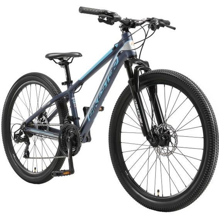 VTT BIKESTAR 26 Pouces 21 vitesses Shimano avec frein à disque Hardtail Bleu Gris