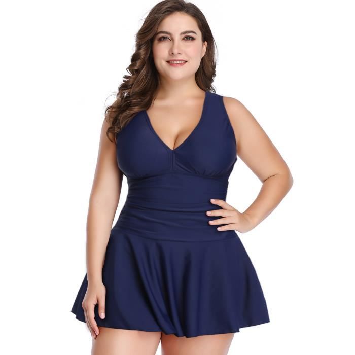 Maillot De Bain Deux Pièces Grande Taille Femme - Taille Haute, Bordure Festonnée, Soutien-gorge Rembourré