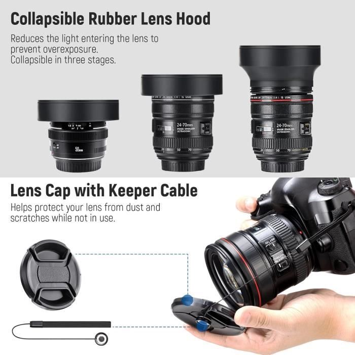 NEEWER 55mm Objectif Professionnel Filtre UV CPL FLD et Filtre à densité Neutre ND ND2,ND4,ND8 - Kit d'accessoires pour Sony A7 A