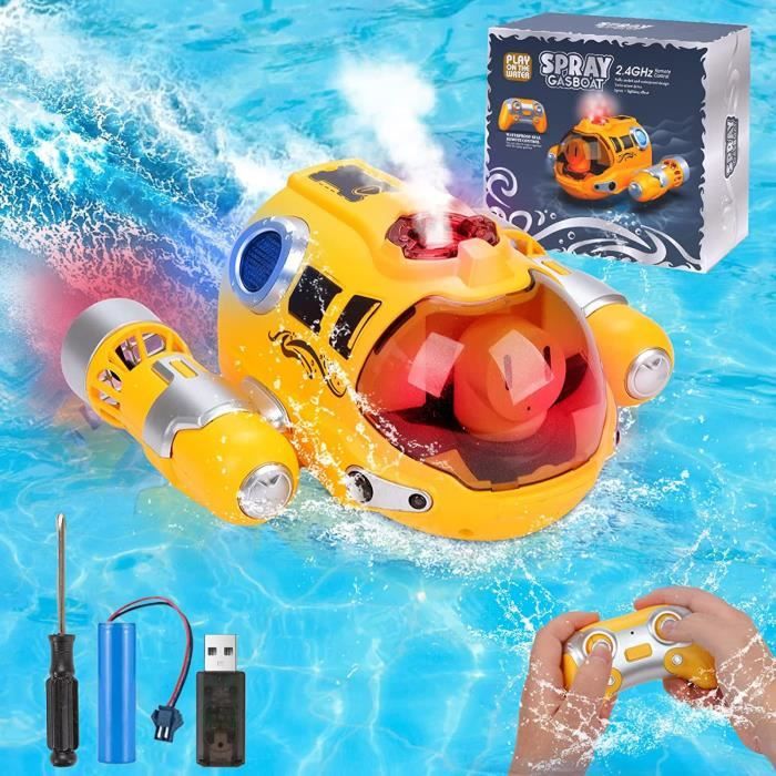 Bateau Télécommandé 2,4 GHz Vitesse 20 Km/h - 2 Batteries, Lumières LED, étanche, Pour Piscine, Lac