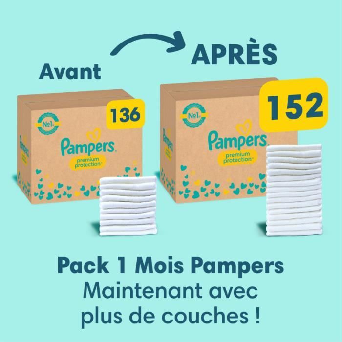 Couches Pampers Premium Protection Taille 5 - 152 Couches - 11kg à 16kg