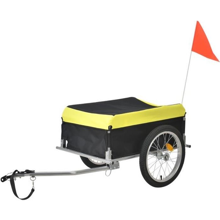Remorque Vélo pour Chien - PRO.TEC - Jaune/Noir - 130x65x50cm - Jusqu'à 40kg