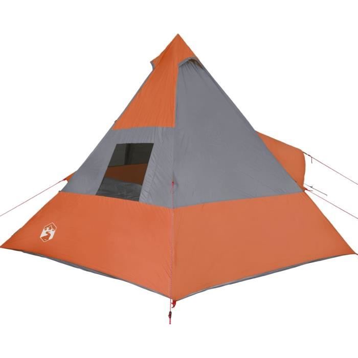 Tente Tipi Familiaux VidaXL – 12 Personnes – Gris Et Orange – Imperméable – Neuf