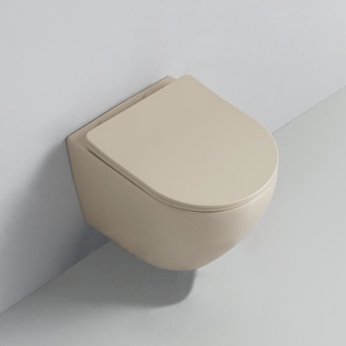 WC Suspendu Ovale - Rue du Bain - Cort - Céramique Beige Mat - Sans Bride - Rimless