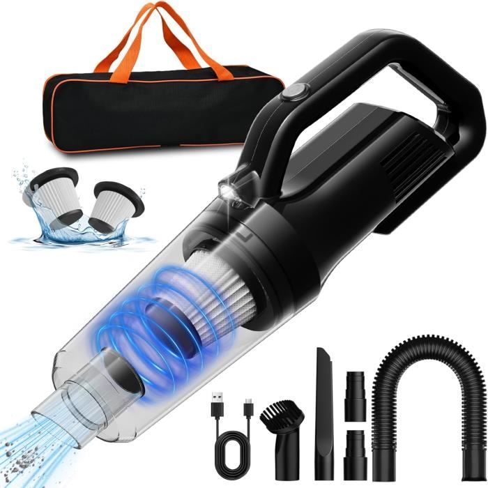 Aspirateur Voiture ThisWorx 110W - Mini Aspirateur 12V Avec 3 Embouts - Filtre HEPA Lavable - Blanc