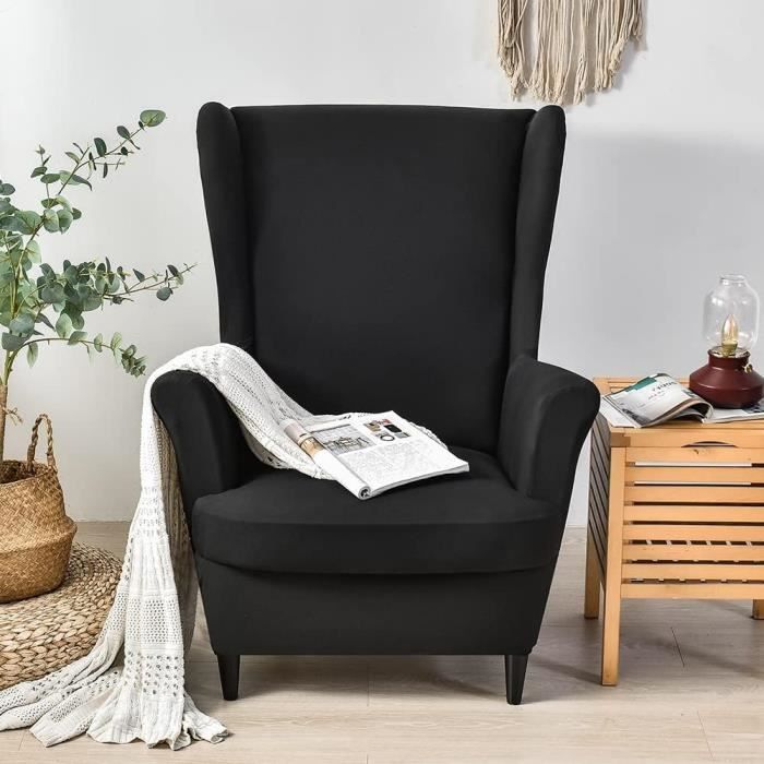 Housse De Fauteuil À Oreilles Velours Extensible 2-Pièces Couverture De Fauteuil Avec Housse De