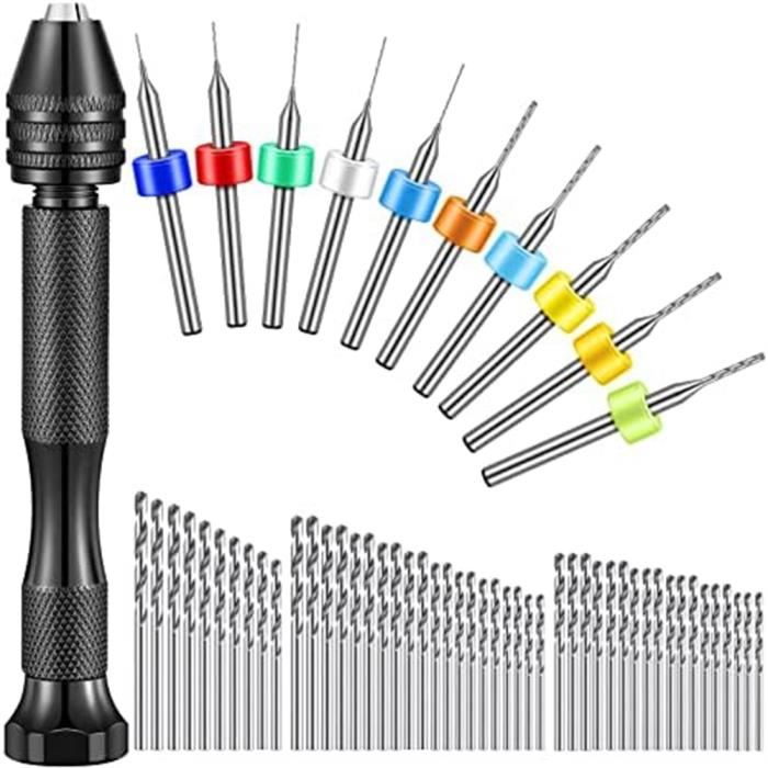 Lot de 62 forets hélicoïdaux à main avec 48 embouts hélicoïdaux - 10 mini forets - Mini perceuse à main - 0,3 mm - 1,2 mm - Micro forets pour perceuse manuelle DIY Model Making