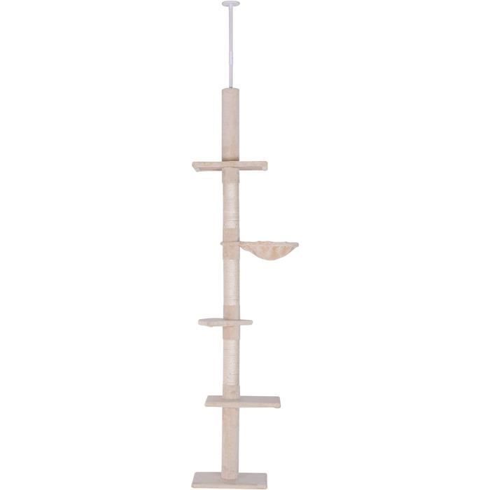 Poteau Griffoir Pour Chat PawHut 86 Cm - Design 3 En 1 Avec Sisal, Brosse Et Balle - Base Large Stable - Tapis Ananas