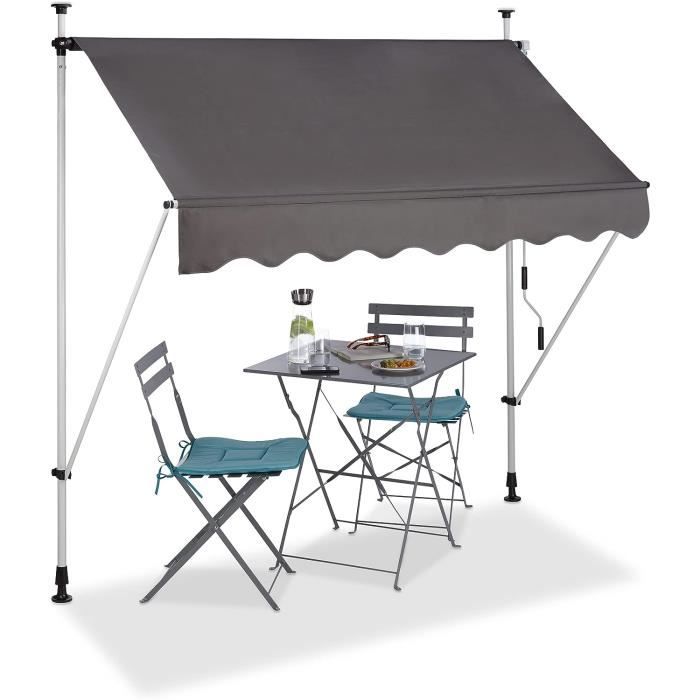 Store Balcon ISOISL Avec Manivelle 200x120cm - UV Résistant Réglable Sans Perçage | Gris