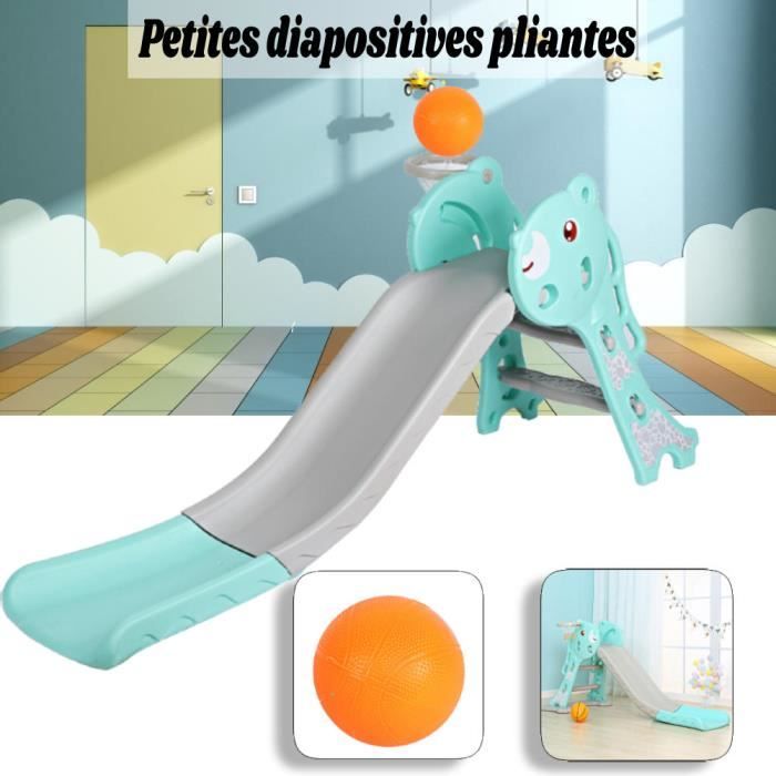 Toboggan Enfant 3 En 1 Pliable - Avec Panier Basket Et Anneaux - 105 Cm - Stable Antidérapant - Pour Intérieur/Extérieur