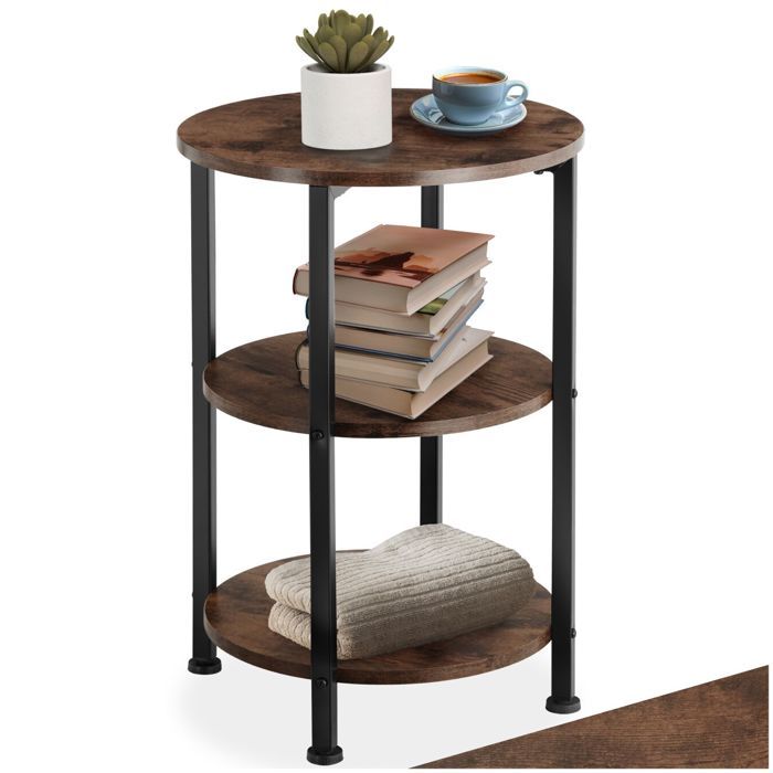 Table basse - TECTAKE - Table dappoint ronde COLCHESTER style industriel en bois MDF avec 3 étages Ø 40 x 61 cm - Bois foncé