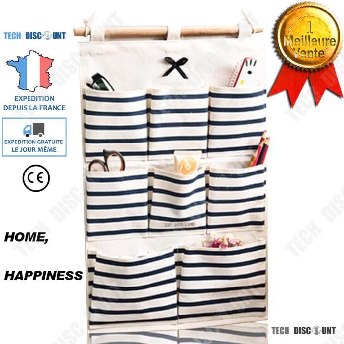 Sac de rangement mural en coton et lin, organisateur de penderie, sac de rangement pour jouets Sac de rangement mural en coton et lin, organisateur de penderie, sac de rangement pour jouets