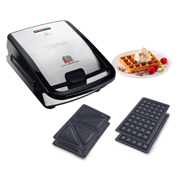 Tefal Appareil à gaufres et croque monsieur 2 jeux de plaques inclus Rangement facile Nettoyage sans effort Indicateur de chaleur Revêtement antiadhésif Snack Collection SW852D12