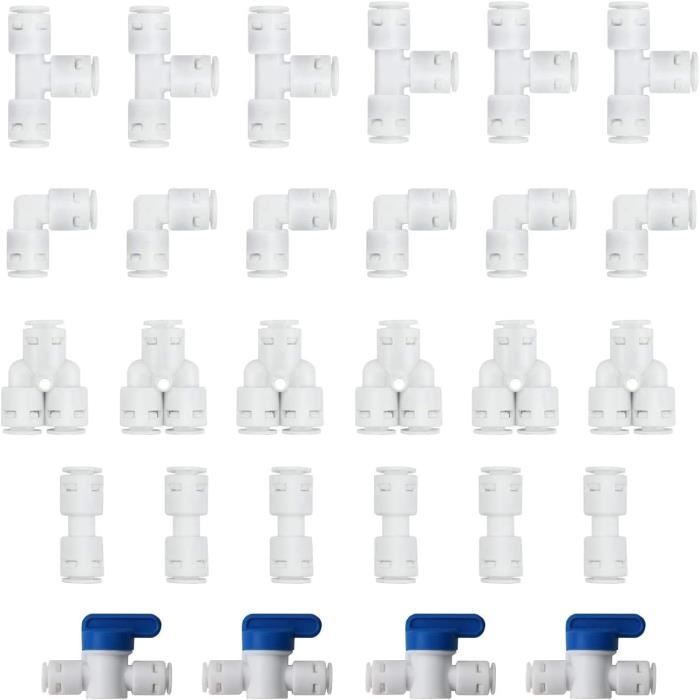 Kit De 20 Raccords Rapides 3/8 Pour Filtre à Eau RO (osmose Inverse) - Type Y, T, L, Droit, Robinet