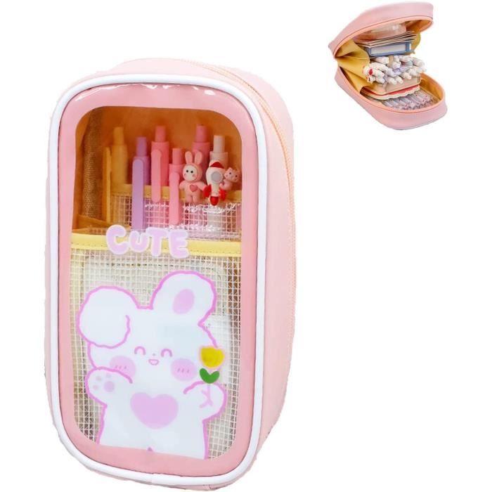 Trousse À Crayons Kawaii - Jolie Pochette Esthétique - Motif Ours Lapin - Grande Capacité