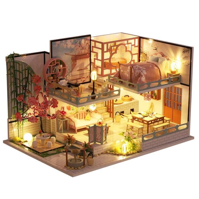 HKFV DIY 3D Miniature Maison De Poupée Bois De Bricolage Villa Assemblée Le CadeauJouet Artisanal pour Les Enfants Multi-Couleur A 