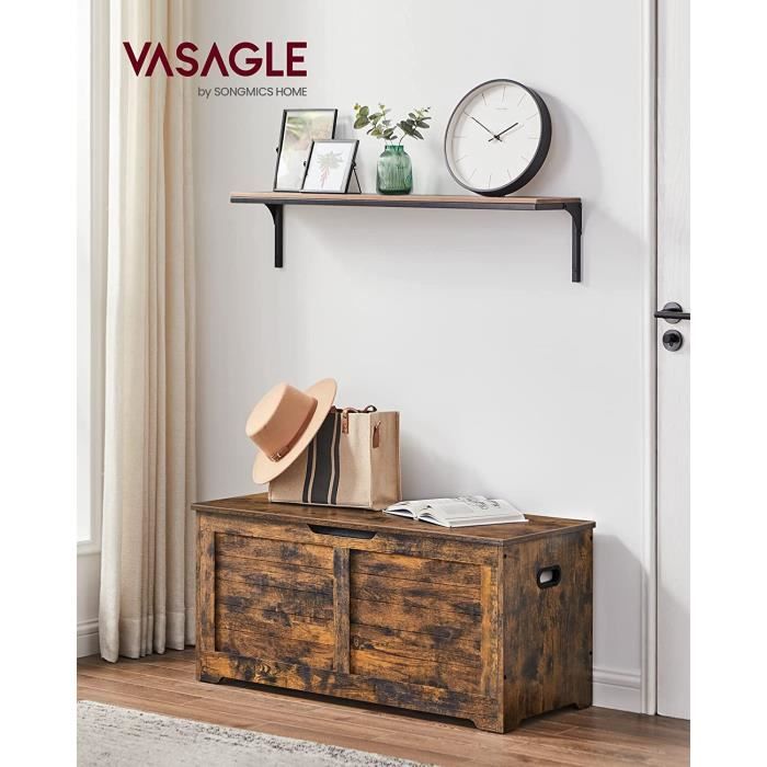VASAGLE Coffre de Rangement avec 2 Charnières de Sécurité Style Rustique 40 x 100 x 46 cm Marron Rustique LSB061T01