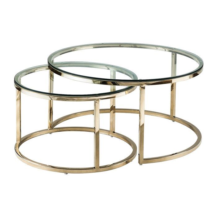 Tables basses gigognes en verre trempé et acier inoxydable - Doré - MAEVANE II