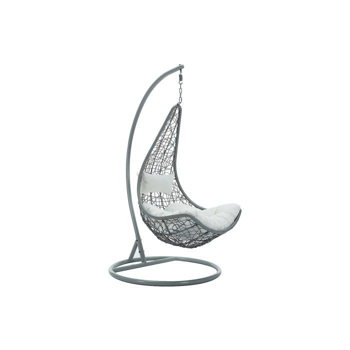 Fauteuil suspendu en résine tressée - Gris clair avec coussins blancs - OROSI de MYLIA Fauteuil suspendu en résine tressée - Gris clair avec coussins blancs - OROSI de MYLIA