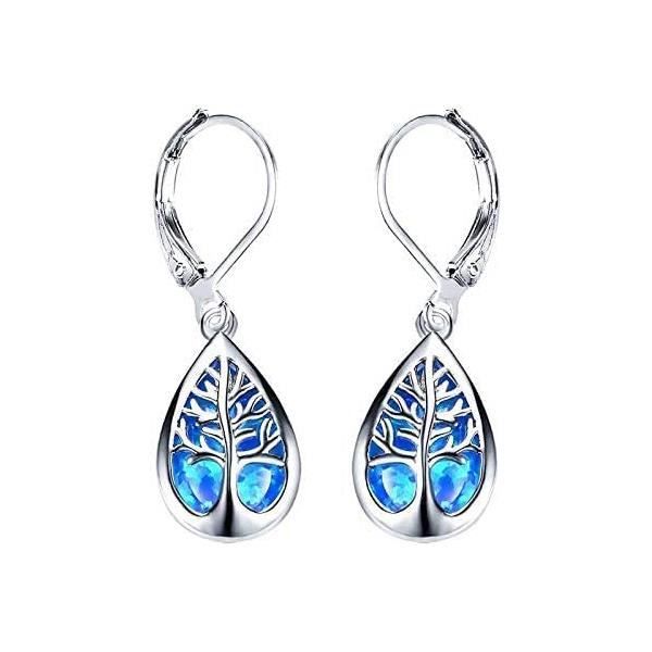 925 bijoux en argent sterling exquis eau goutte d'eau bleue feu feu vie d'opale arbre pangle boucles d'oreilles pour femmes,bleu