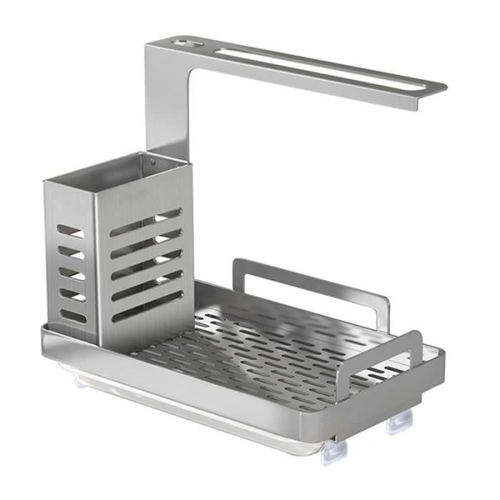 Porte-éponge Métallique Pour évier - Avec 2 Ventouses Puissantes, Panier égouttoir Acier Inox - Compact (6x11x8 Cm)