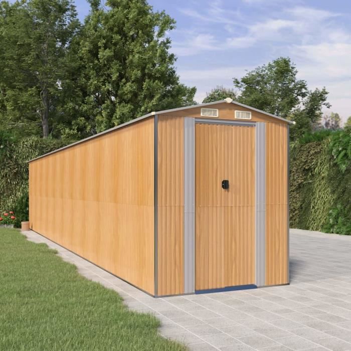 Abri De Jardin Marron En Acier Galvanisé – 116x45x175 Cm, Rangement Outils Et Meubles