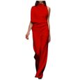 Mode Femmes OL Élégant Plaine Large Jambe Une Épaule Longue Combinaison Combishort rouge-1