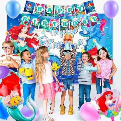 Kit Déco Anniversaire Sirène 16 Personnes - Assiettes, Gobelets, Serviettes + Ballons Et Décoration Thème Marin