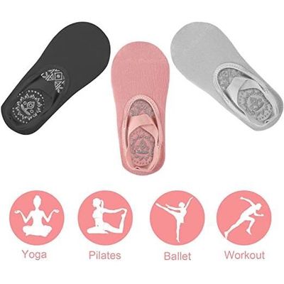 Chaussettes Pilates Yoga Anti-dérapantes - Lot De 3 Paires, Coton/Polyester, Semelle Caoutchouc - Taille Unique EU36-41