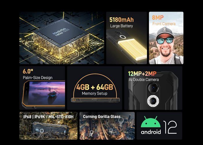 Android 12 Téléphone Portable Incassable S51,Octa Core 4Go+64Go,Dual ...
