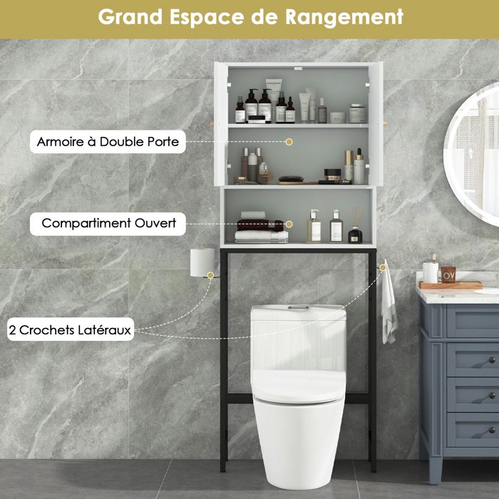 Armoire Salle De Bain Haute 180 Cm - 2 Portes, 1 Tiroir, 5 étagères Réglables, Blanc, Pour Petits Espaces - 12