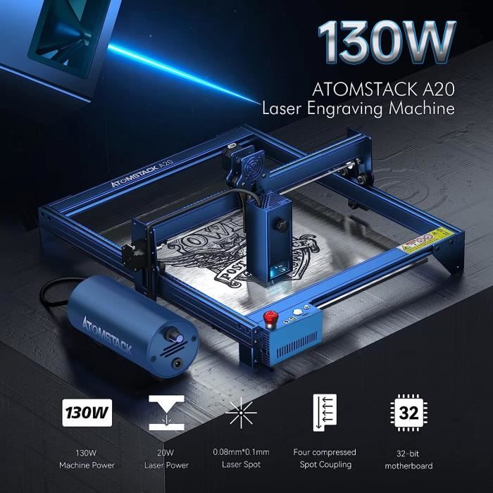 ATOMSTACK A20 Machine à graver laser 20W avec kit Air Assist 0,08