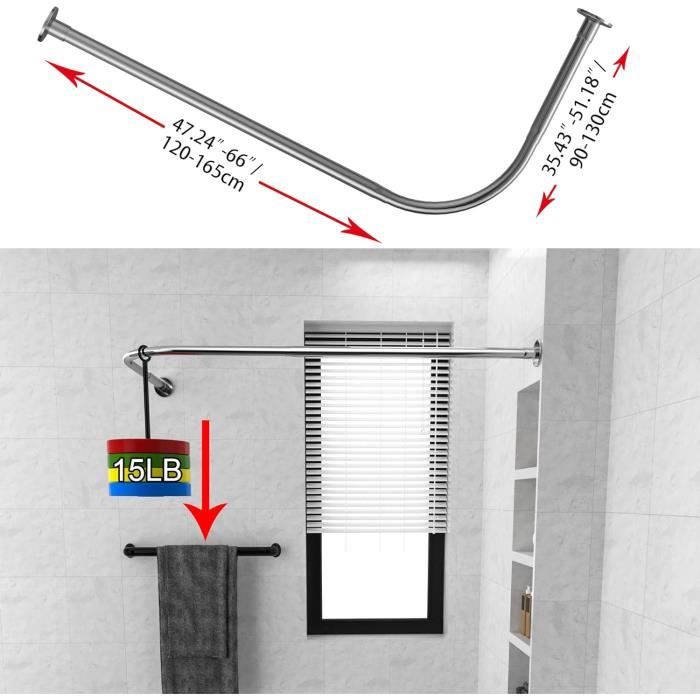 Tringle à Rideau De Douche En L YOFOQ - Acier Inox 304, Réglable 62-94x141-174cm, Avec Anneaux