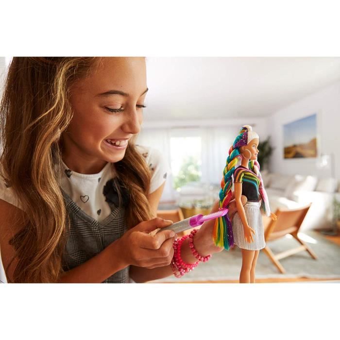 Barbie poup e Chevelure Arc en ciel Paillettes avec long cheveux