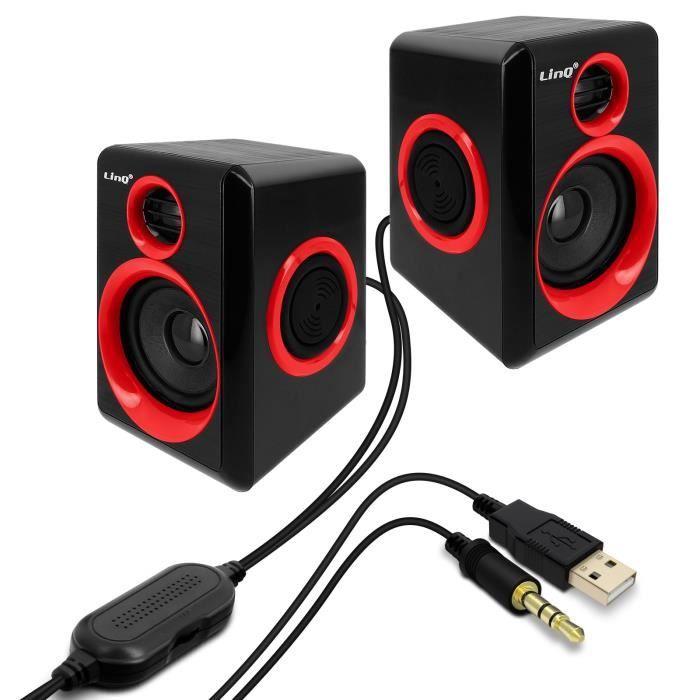 Enceinte PC Bureau Filaire 3.5mm 3W x 2 Basse intégrée LinQ A5000 Noir et  rouge Rouge - Cdiscount TV Son Photo