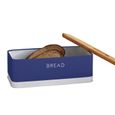 Boite à pain en métal et couvercle en bambou -Bleu - 33x18x12cm-2