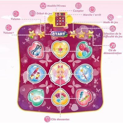 Tapis De Danse LED Pour Enfants – 8 Flèches Lumineuses – Bluetooth – 6 Modes De Jeu – Rechargeable – 95x90 Cm – Dès 3 Ans