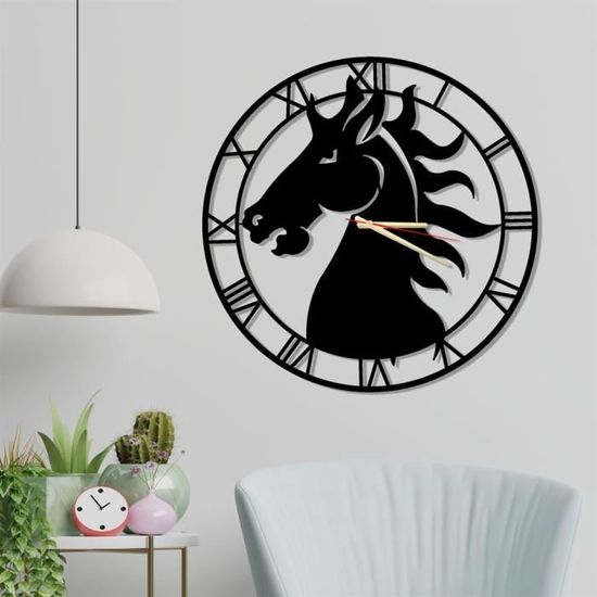 Horloge Murale Décorative Ornamenti - Chevaux Ajouré - Vintage Bois 74x45cm