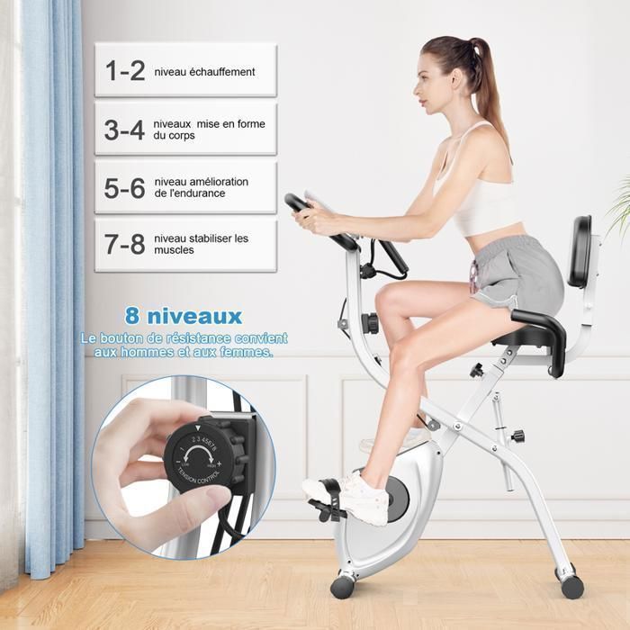 Vélo D'appartement Pliable 4 En 1, Vélo D'appartement Semi-allongé Avec 10 Niveaux De Résistance Magnétique, Bandes De Résistance, Écran LCD Pour Des Programmes D'exercices Personnalisables