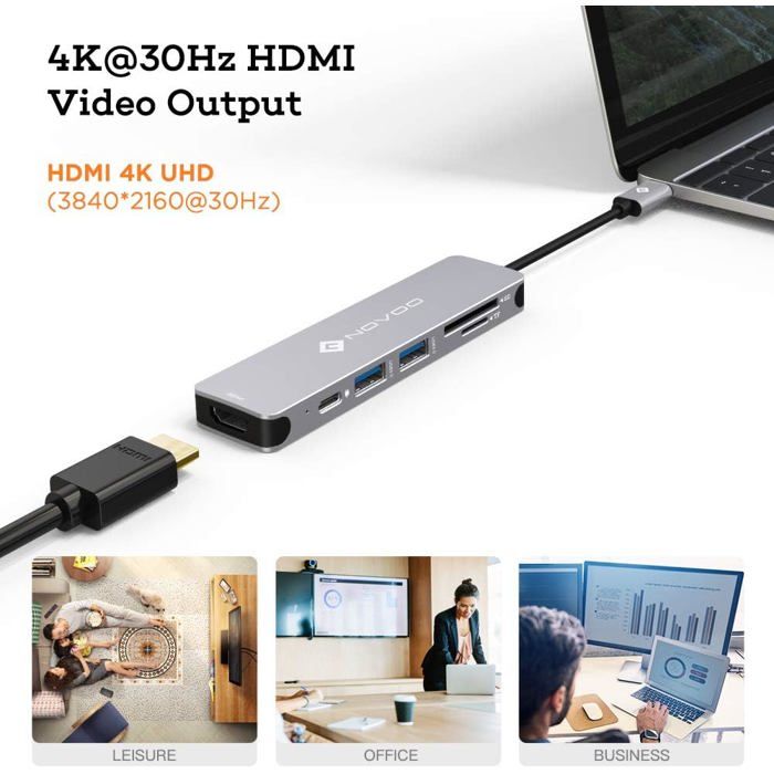 Hub Usb C, Multiport Usb C Adaptateur 7 En 1 Avec Hdmi 4K, 3 Usb 3.0, 100W Pd, Sd-Tf Compatible