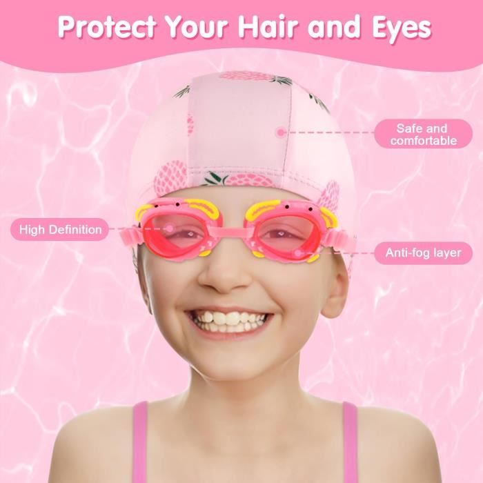 Bonnets De Bain Enfants 2 Pièces Silicone - Imperméable, Cheveux Longs, Motif Mignon