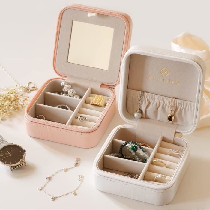 Boîte à Bijoux Voyage Owelth En Cuir PU - Organisateur Portable Pour Bagues, Boucles D'Oreilles Et Colliers