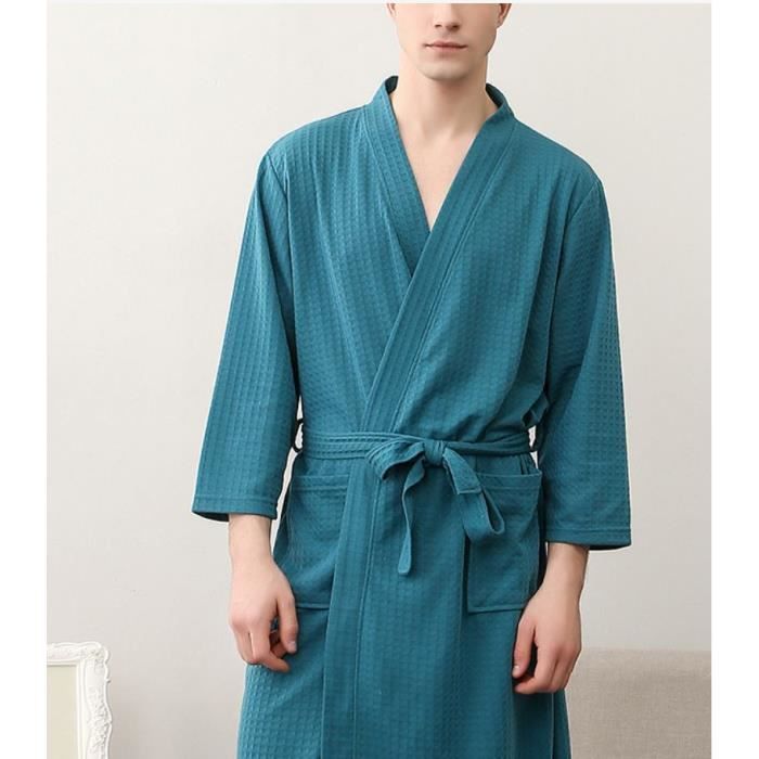 Peignoir Homme Nid d abeille Doux Microfibre Mi Longue Robe De
