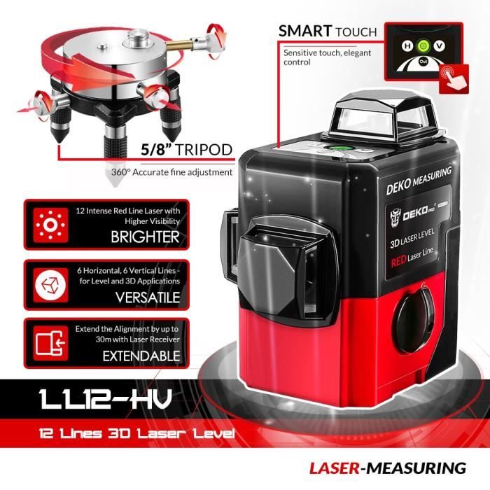 Niveau Laser Auto-Nivelant 360 Degrés DEKO LL12-HV 12 Lignes 3D Croix