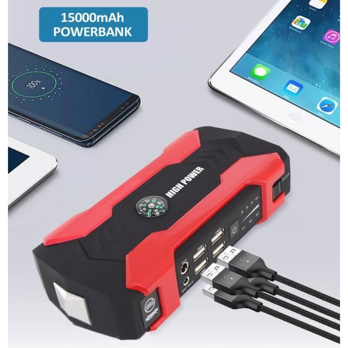 Booster Batterie Voiture 1500A Avec Gonfleur - 6L Essence / 4L Diesel - 150 PSI, Powerbank 18W, Lampe Torche - Portable Et Multifonction