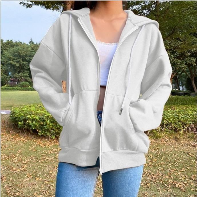 Sweat à Capuche Femme Zippé - Cotton Confy Avec Poches - Style Sportwear Casual Printemps/Automne